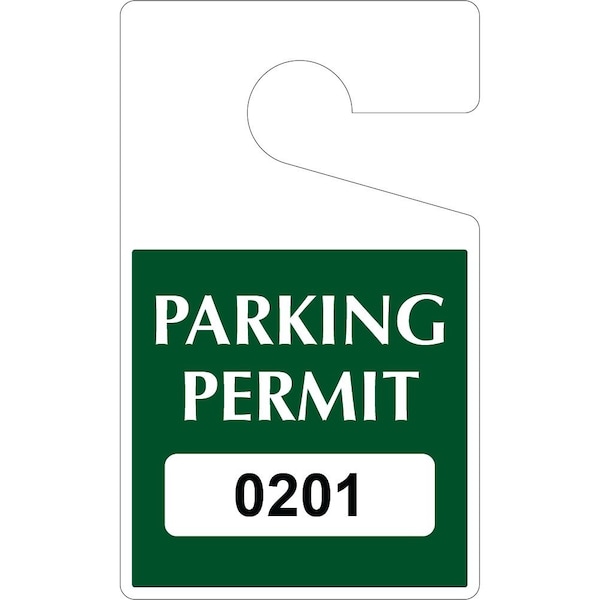 Lustre-Cal Laminated Hanging Parking Permit Green 5in x 3in 30mil Plastic Serialized 201-250, 50PK 253343301G0201 - main